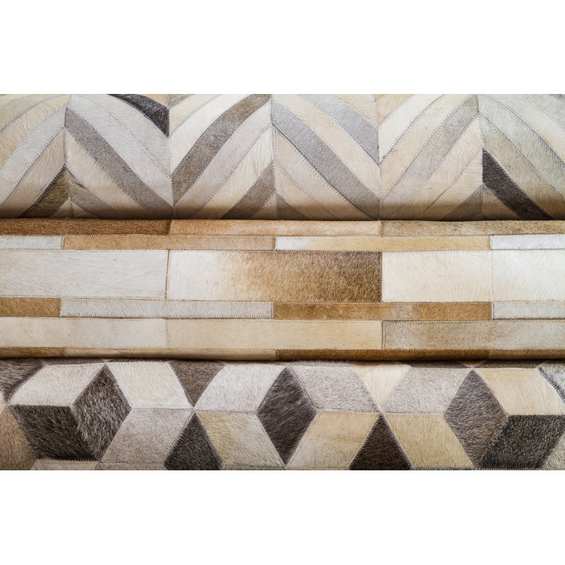 Natural Hide Cowhide Geometric Area Rug in Silver, Rectangle 9'6" x 13'6"