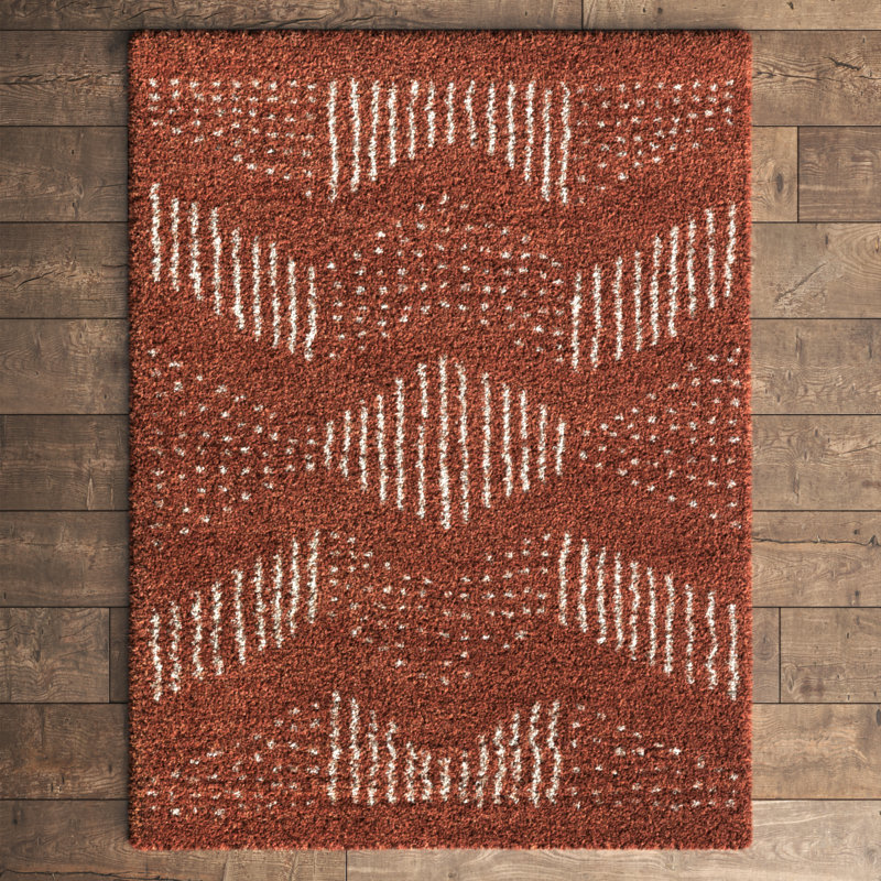 Tapis orange brûlé / blanc Baity, Rectangle 5 pi 3 po x 7 pi