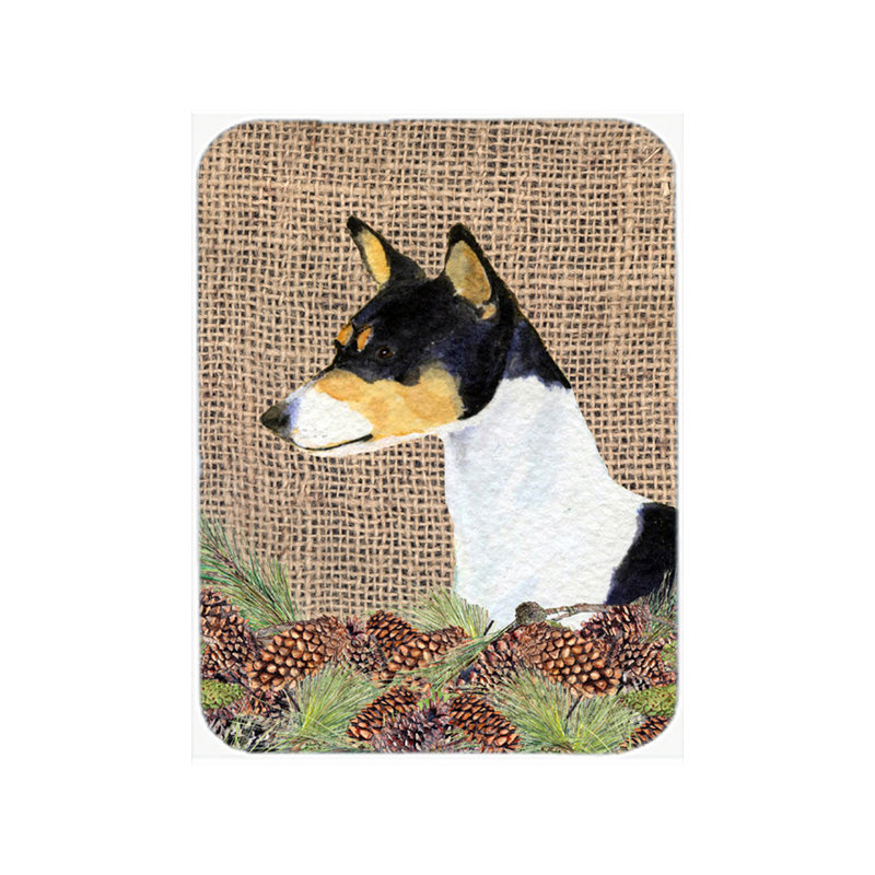 Planche à découper en verre Burniece Basenji et pomme de pin