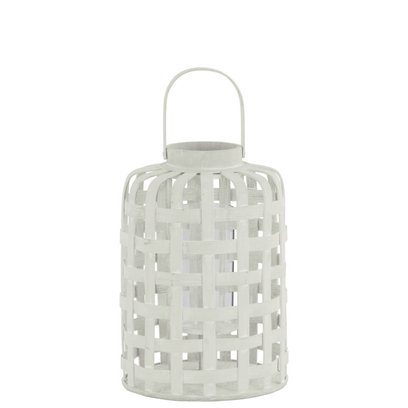 Wood Tabletop Lantern, 14.5" H x 10" W x 10" D, White
