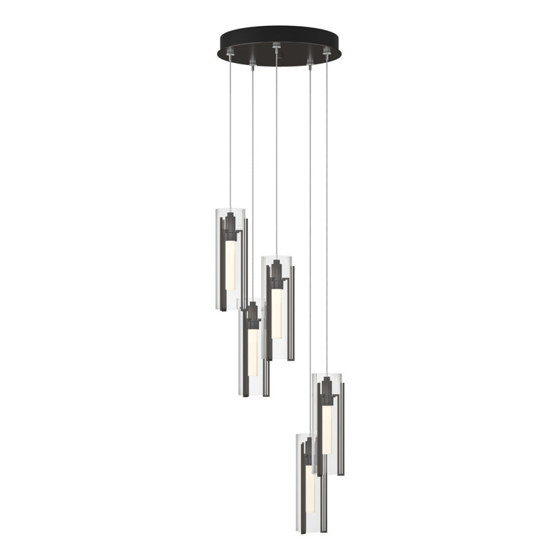 Exos 5 - Light Cluster Cylinder Pendant, Standard: 13" to 80", Clear Glass, Oil Rubbed Bronze