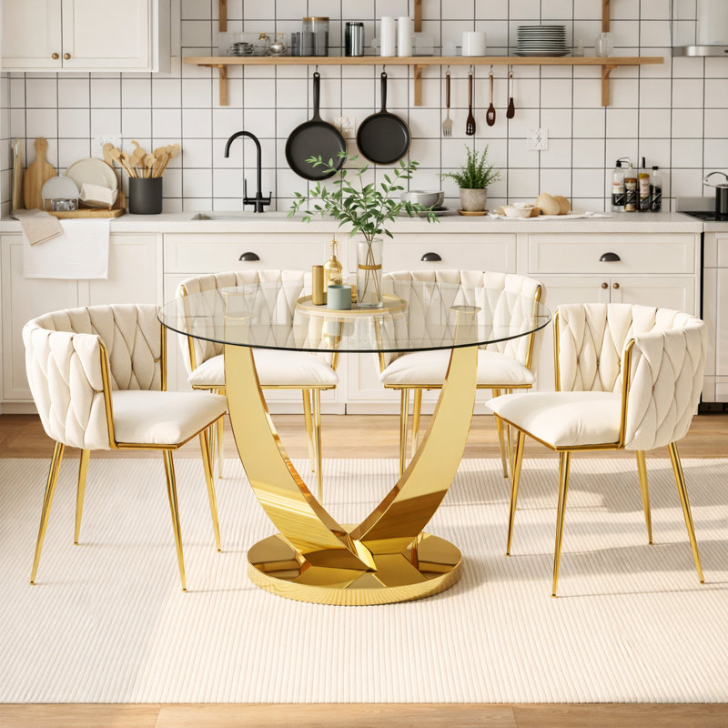 Table de salle à manger 38,9 "pour 2 à 4 personnes, table en verre transparent, table à manger ronde moderne pour cuisine, salle à manger, appartement