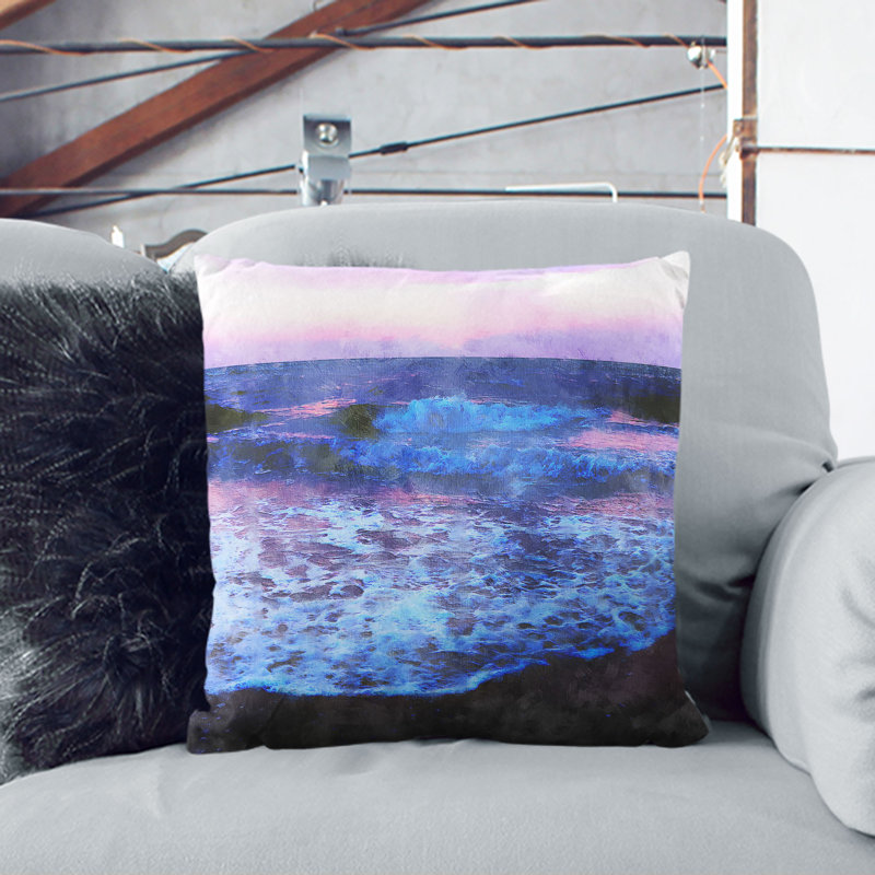 Pretty Beach Sunset Cushion with Filling, 55cm H x 55cm W x 20cm D, Stone