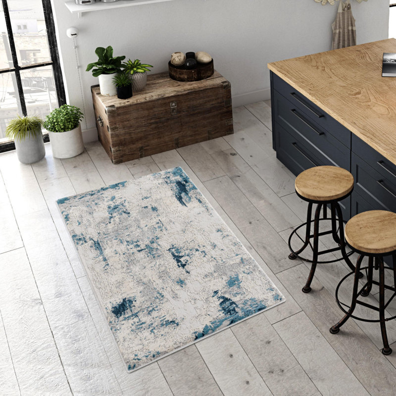 Maximillian Abstract Blue Area Rug, Rectangle 2'3" x 3'