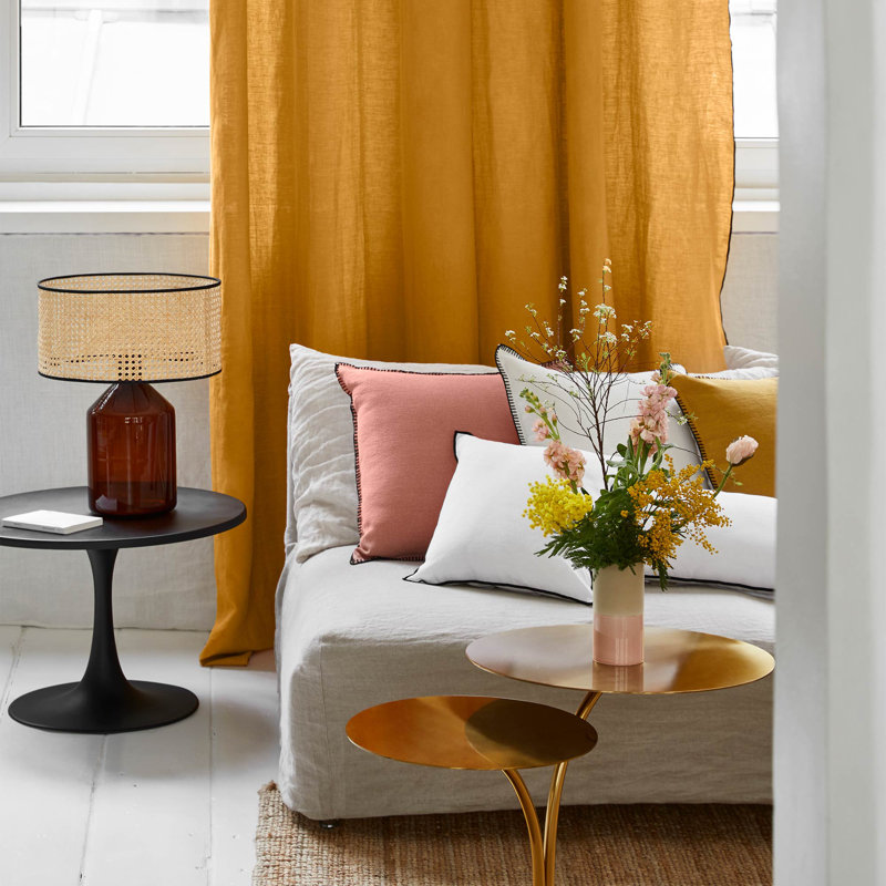 Carlina Linen Semi Sheer Curtain Single Panel, Width 144 x Drop 280cm, Ochre