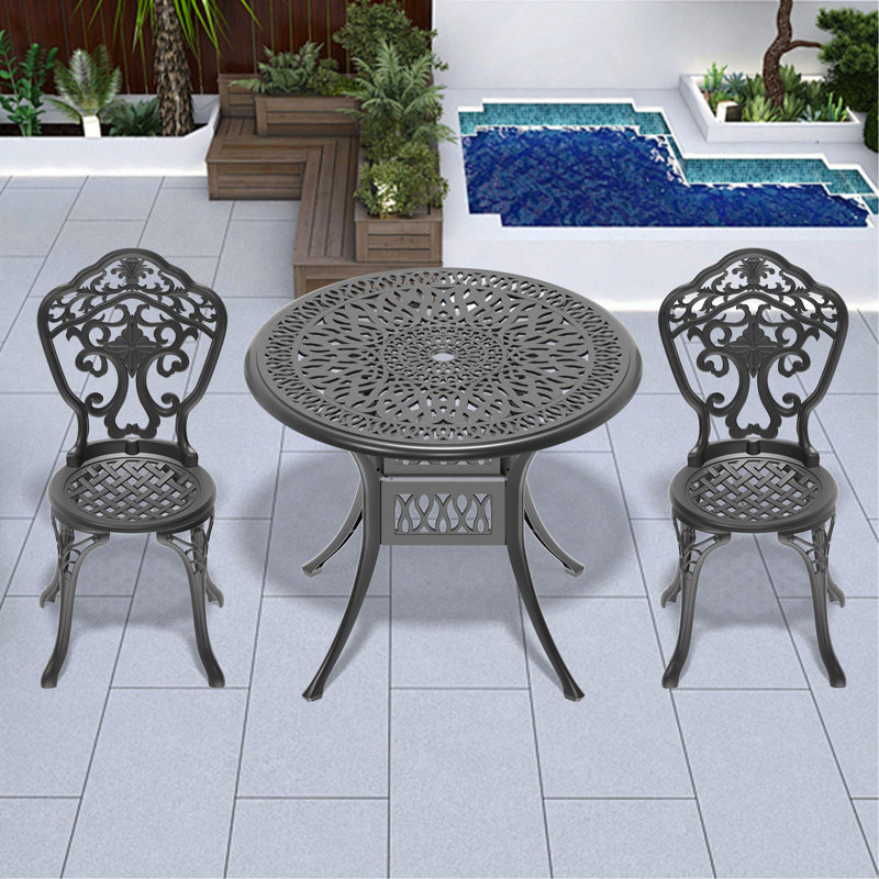 3-Piece Set Of All-Weather Cast Aluminum Dining Furniture Set With Black Frame, 2