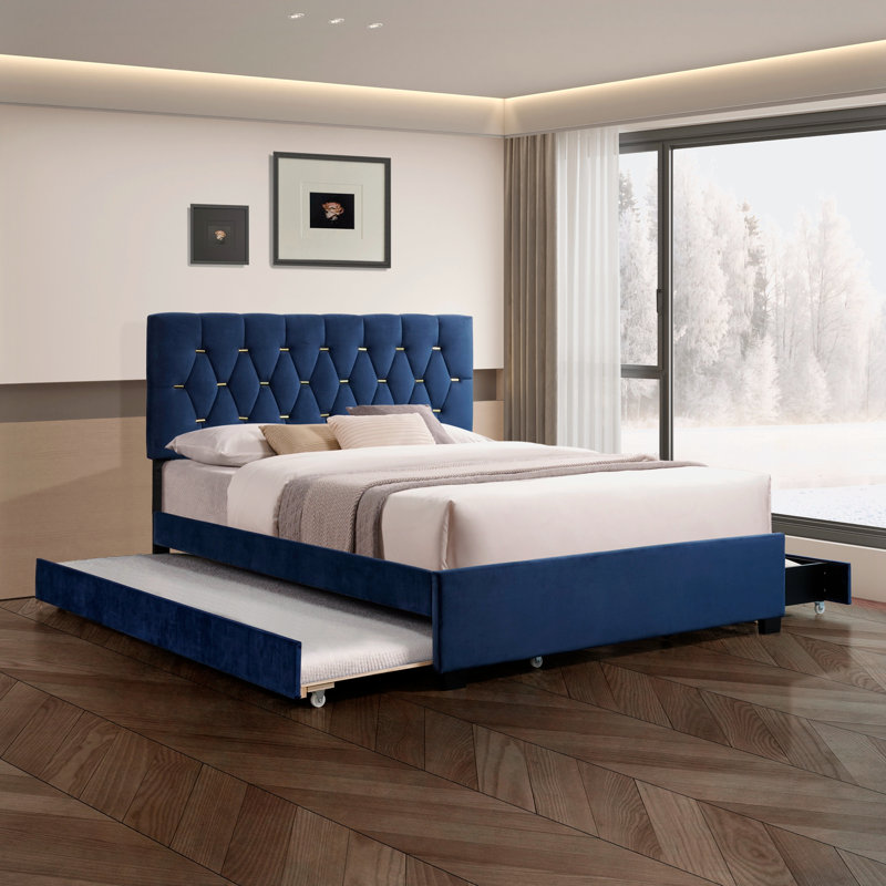 Lit plateforme avec rangement Canela, Bleu