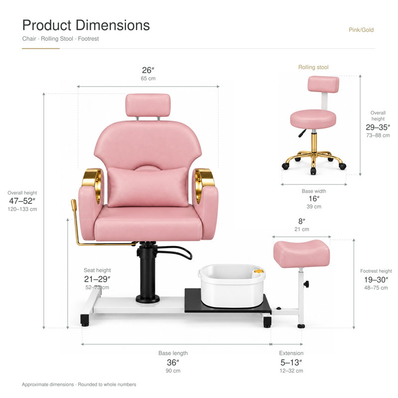 Fauteuil de pédicure avec bain de pieds massant, fauteuil de spa pivotant à 360° - Rose/Or, Rose/or