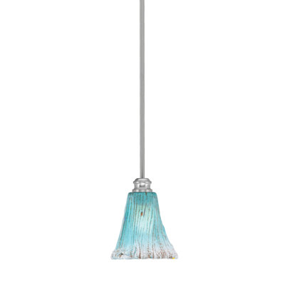 Mini-luminaire suspendu suspendu à la tige Edge avec verre cristal sarcelle cannelé de 5,5 po