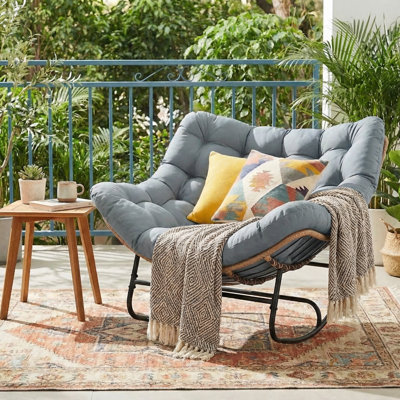 Oversized Outdoor Rocking Papasan Chair with 6“ Thick Cushion