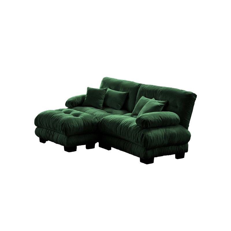 Canapé 2 places avec repose-pieds Chenille, Vert, H 35,4 po x l 94,4 po x P 36 po