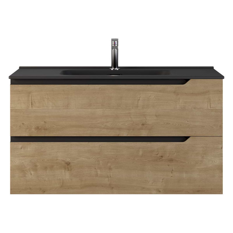 Duo 24" Single Vanity With Integrated Ceramic Top, Blonde Wood, Black, 40"