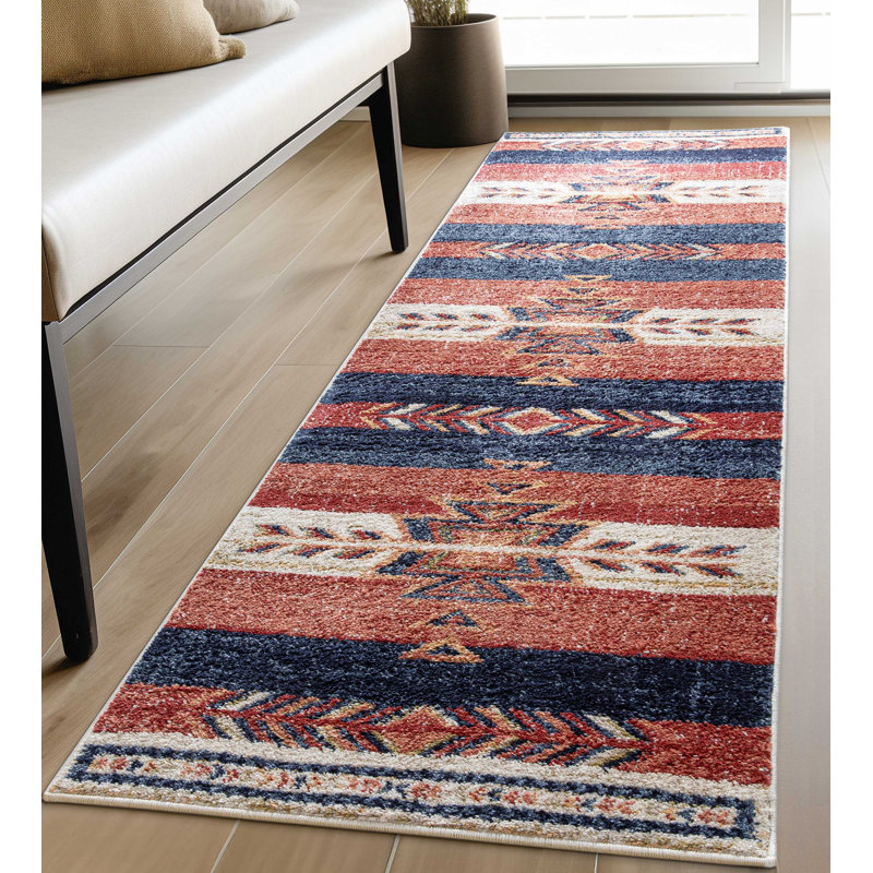  Tapis à motif tribal Crimson Southwestern, Tapis de couloir 2 pi 3 po x 7 pi 3 po