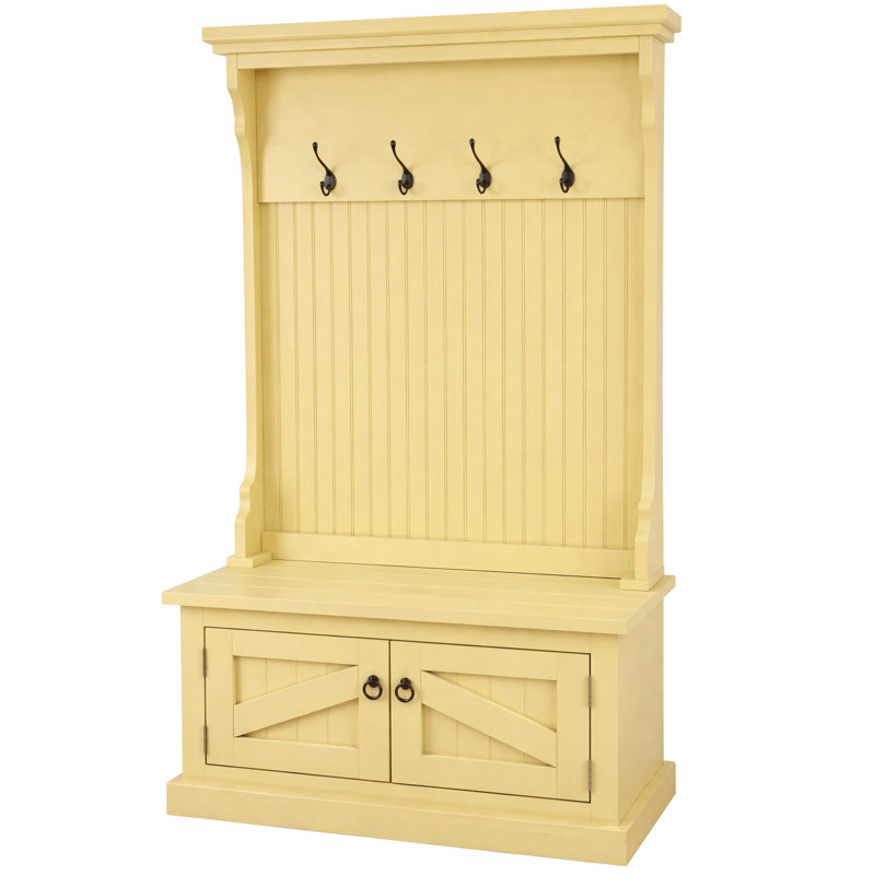 Kinley Hall Tree 37.5'' Wide with Bench and Shoe Storage, Yellow