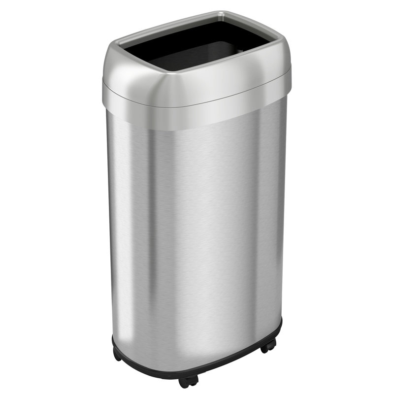 16 Gallon Silver Stainless Steel Wheeled Kitchen Trash Can