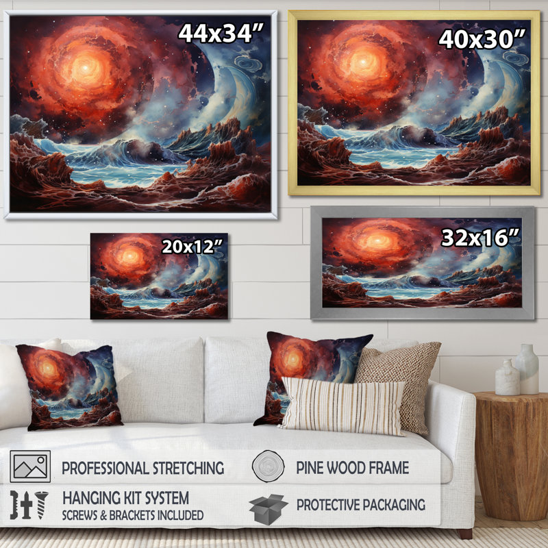 Planète Jupiter orageuse I - reproduction sur toile, Cadre flottant blanc, H 30 po x l 40 po x P 1,5 po