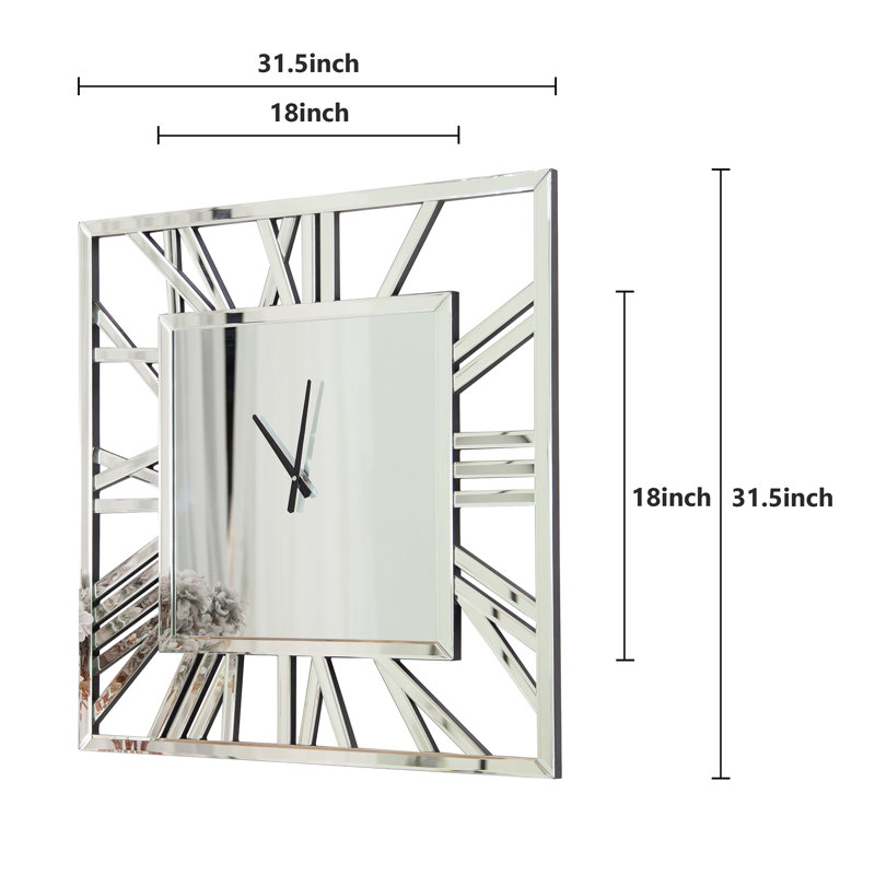 Large Glass Wall Clock Silver Accent Clock, 80cm H x 80cm W x 3.5cm D