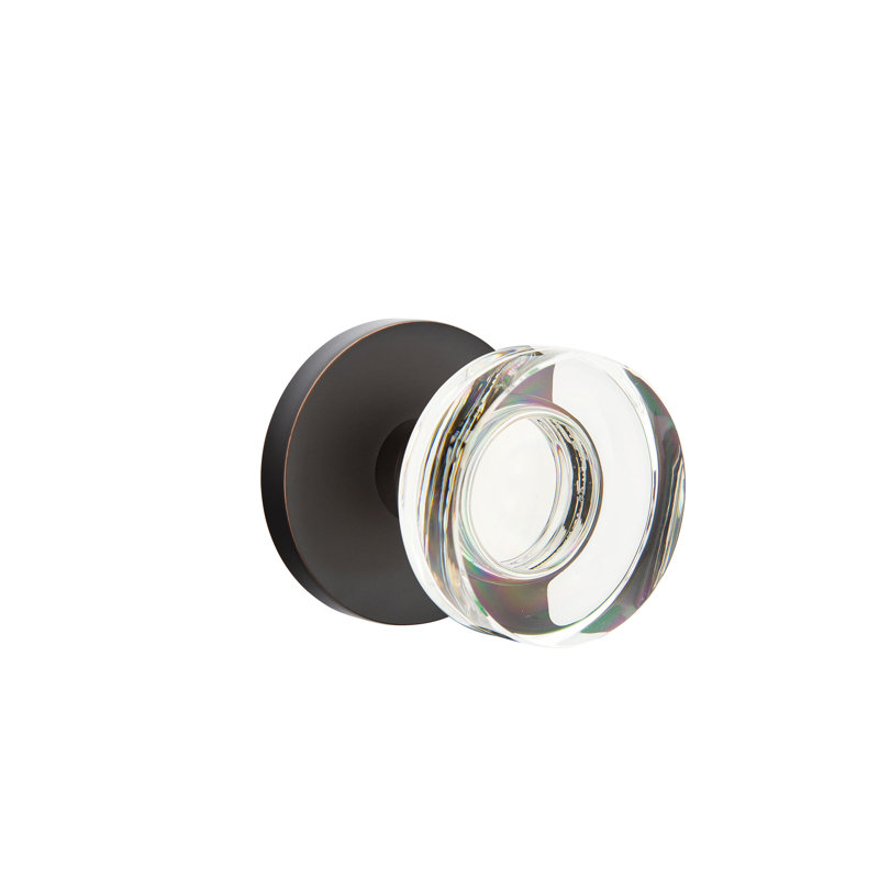 Ensemble de boutons de passage Emtek avec rosette à disque et poignée moderne en verre à disque, Bronze huilé