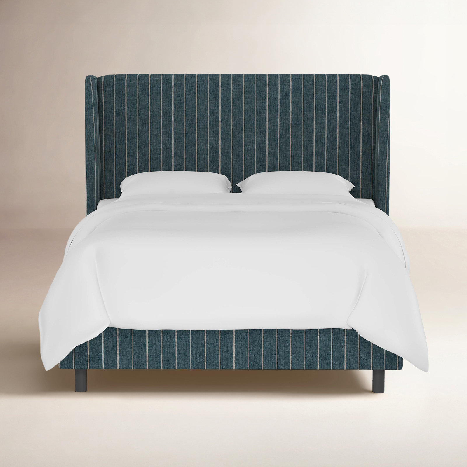 Tilly Upholstered Wingback Bed, California King, Fritz Indigo Stripe