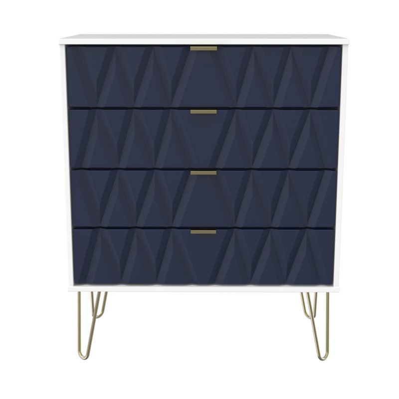 Fully Assembled Ione 4 Drawer 76.5Cm W Chest of Drawers, Navy/White