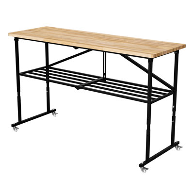 Heavy - Duty Portable Folding Workbench With Glide & Lock Mobility, 1.5 Inch Thick Scratch Maple Top For Office And Commercial Use Locking , One Touch Fold Flat, Food Safe Wood Home