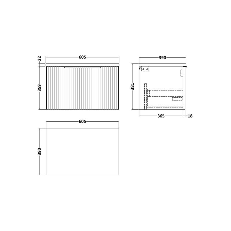 Fluted 60.5cm Single Bathroom Vanity Base Only, Satin Green
