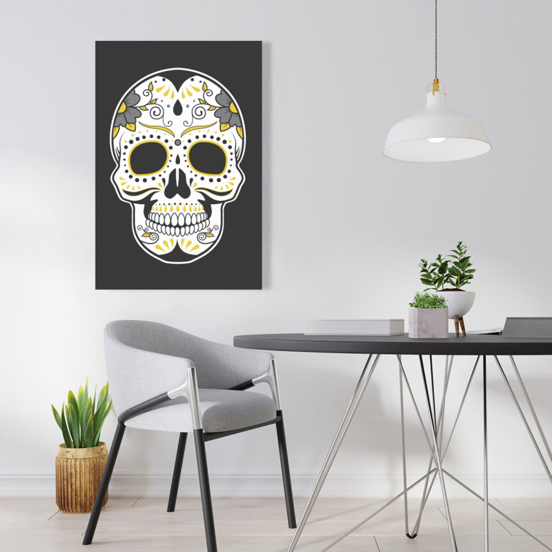 Crâne de sucre mexicain, art sur toile jaune