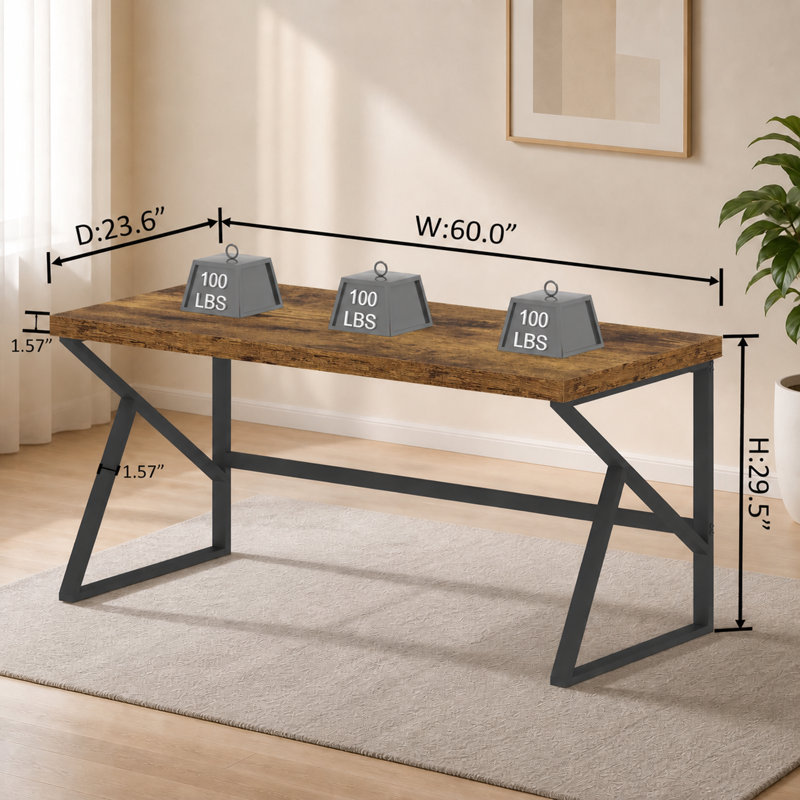 60" Computer Desk for Home Office, Industrial Writing Desk with Metal Frame, Large Workstation Table for Bedroom Apartment Study