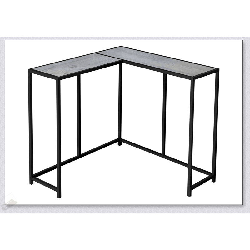 Table de coin étroite en stratifié gris avec base en métal, parfaite pour les entrées modernes et les petits espaces, Gris