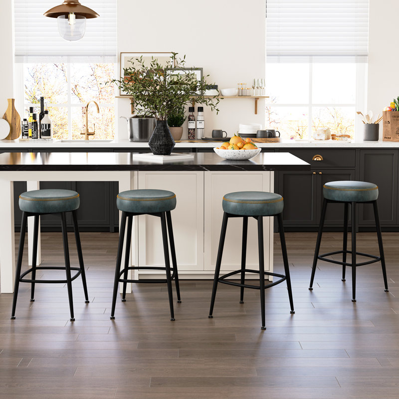 26.3" H Faux Leather Counter Height Bar Stools, Kitchen Counter Stools, Mid-Century Modern Backless Counter Stools For Kitchen Island, Home Bar