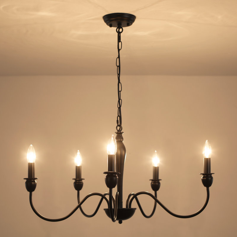 5- Light Dimmable Candle Style Classic / Traditional Chandelier, Black