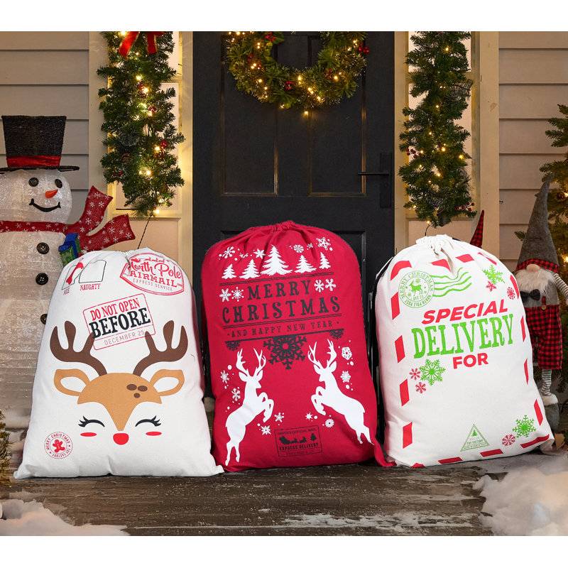 3 Packs 26"x19" Christmas Canvas Gift Bags