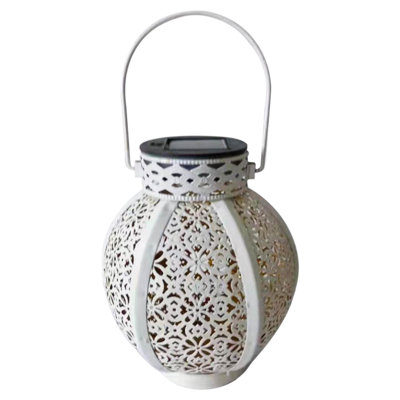 Lanterne solaire extérieure blanche à motif floral 7 po avec poignée