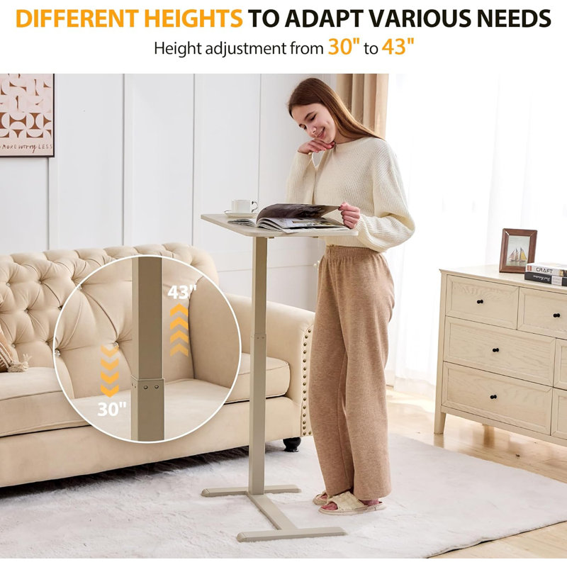 Overbed Table With Hidden Wheels, Mobile Standing Desk Hospital Bed Table Laptop Bedside Sofa Side Table, Multi-Purpose Rolling Overbed Table