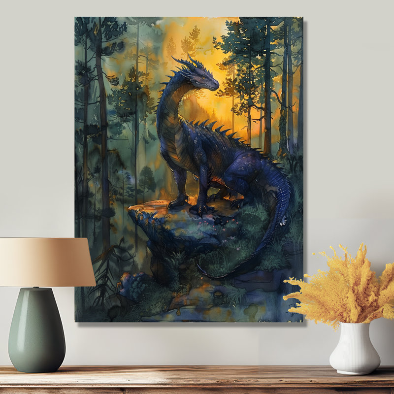  «Darkness and Mystic Forest Dragon - Dragons», décoration murale, H 20 po x l 12 po x P 1 po, Toile encadrée noire simple