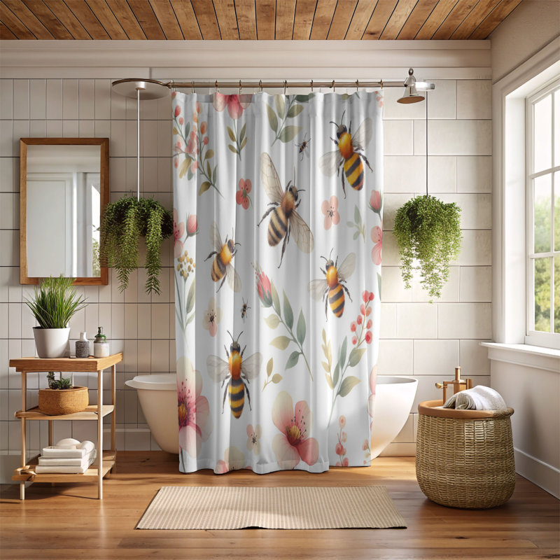 Rideau de douche 1 pièce Corbynn Honeyed Flowers, H 74 po x l 71 po