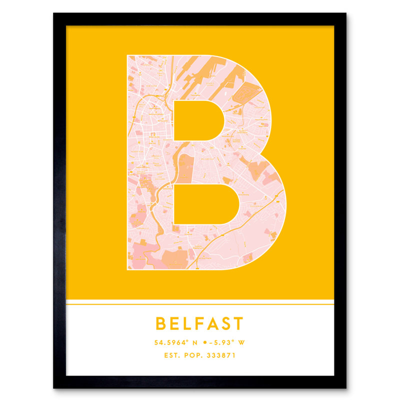 Belfast City Map Belfast Northern Ireland United Kingdom City Map - Single Picture Frame Typography