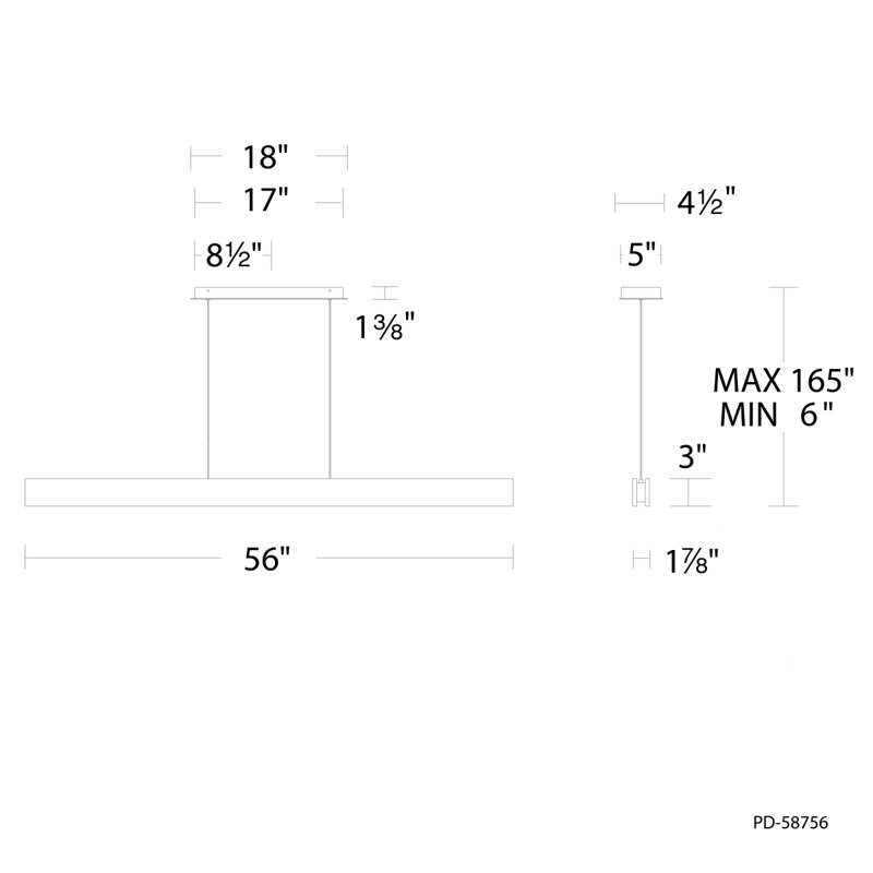 Drift Single Light Glass Dimmable LED Pendant, 3" H x 56" W x 2" D, Walnut