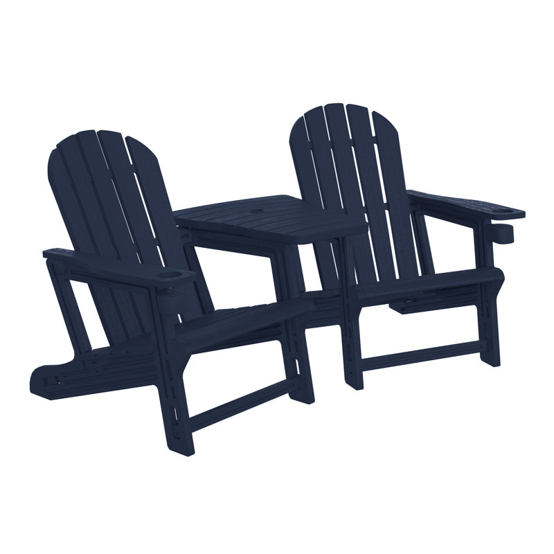 Ensemble de chaises d'extérieur en poly Adirondack avec plateau de connexion et porte-gobelet, Marine