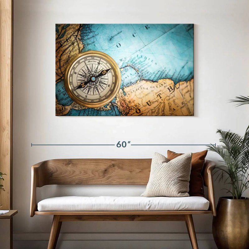 Aletra Compass On Map, 30" H x 45" W