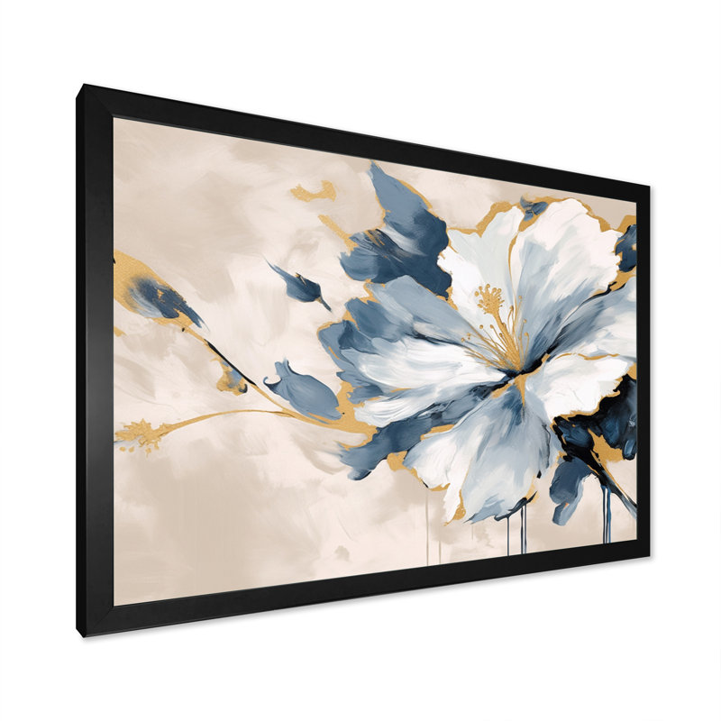 Hibiscus bleu et blanc, harmonie tropicale, fleurs II - art mural floral, H 24 po x l 32 po x P 1 po, Cadre photo noir