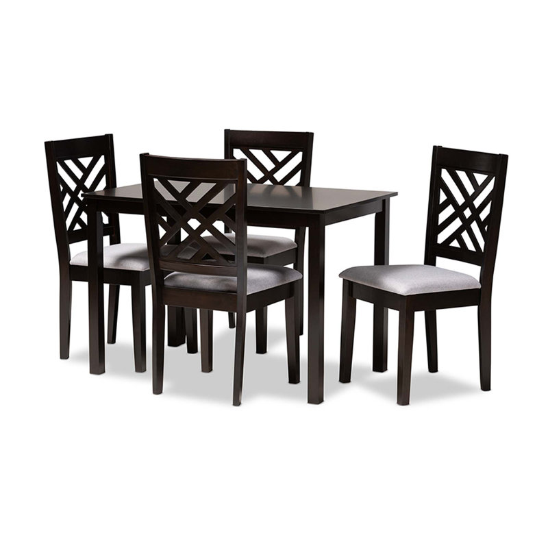 Fraserburgh Rubberwood Solid Wood Dining Set, 5 Pieces: Table, 4 Chairs, Gray/Walnut