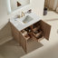 Meuble-lavabo en bois massif avec comptoir en marbre d'ingénierie blanc, finition café clair autoportant pour les maisons modernes