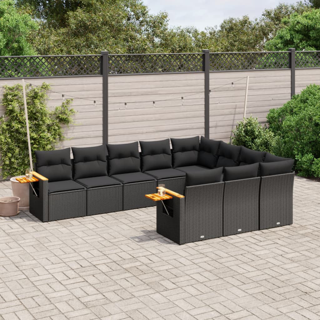 vidaXL 10-tlg. Garten-Sofagarnitur mit Kissen Beige Poly Rattan