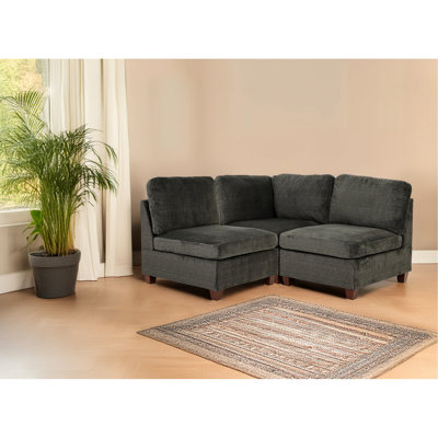 Modular Chenille 3Pc Sectional In Gray With Pillow Back And Armless Seating Arrangement Fabric Modular , Design