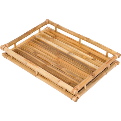 Handcrafted Natural Bamboo Butler Tray Table with Removable Serving Tray – Foldable Accent Side Table for Living Room, Patio, Nightstand Use