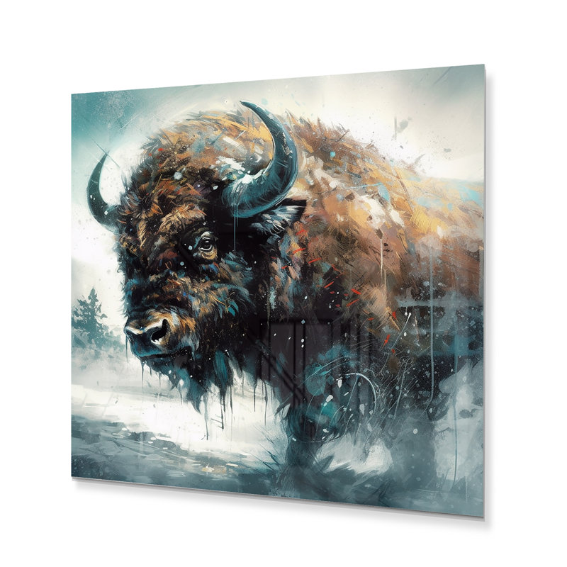 Bison Portrait In The Wild II - Buffalo, art mural en métal, H 23 po x l 23 po