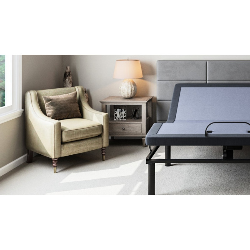 Twin Xl Adjustable Bed Base With Head And Foot Positioning, Programmable Memory Position, Wireless Remote, 850 Lbs, Blue Os2 For Xl, Remote Control, Blue Gray Color