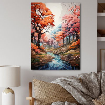 «Peach Maple Trees Enchanted», impression d'art mural floral