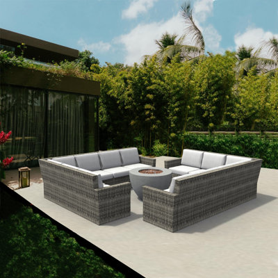 Wicker 12 - Person Patio Conversation Set with Cushions